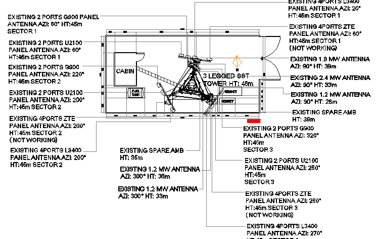Cabin electric installation with structure of electric tower dwg file