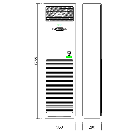Cabinet Air Conditioner CAD Block DWG with Front and Side Views