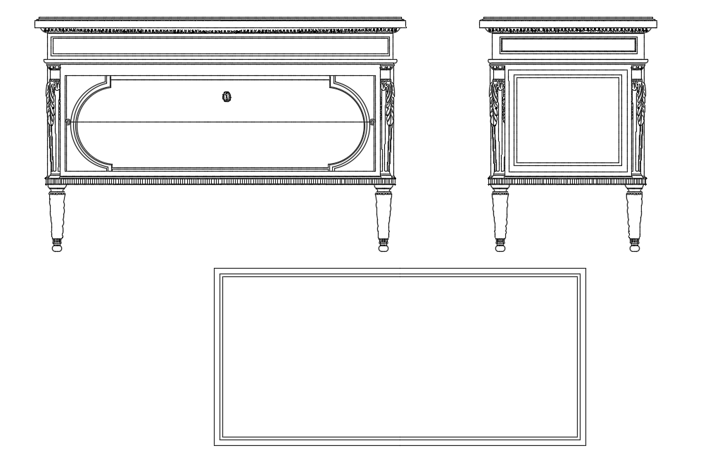 Cabinet with Table Shape and Furniture View DWG Layout