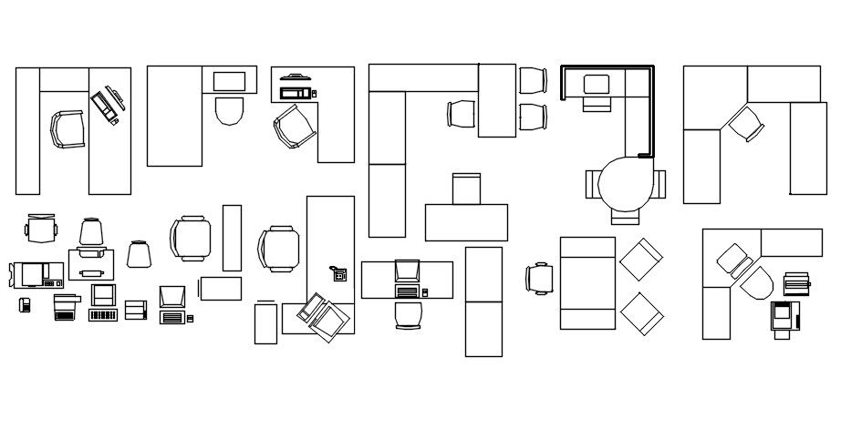 Cabin Furniture AutoCAD DWG File of Office Tables and Equipment