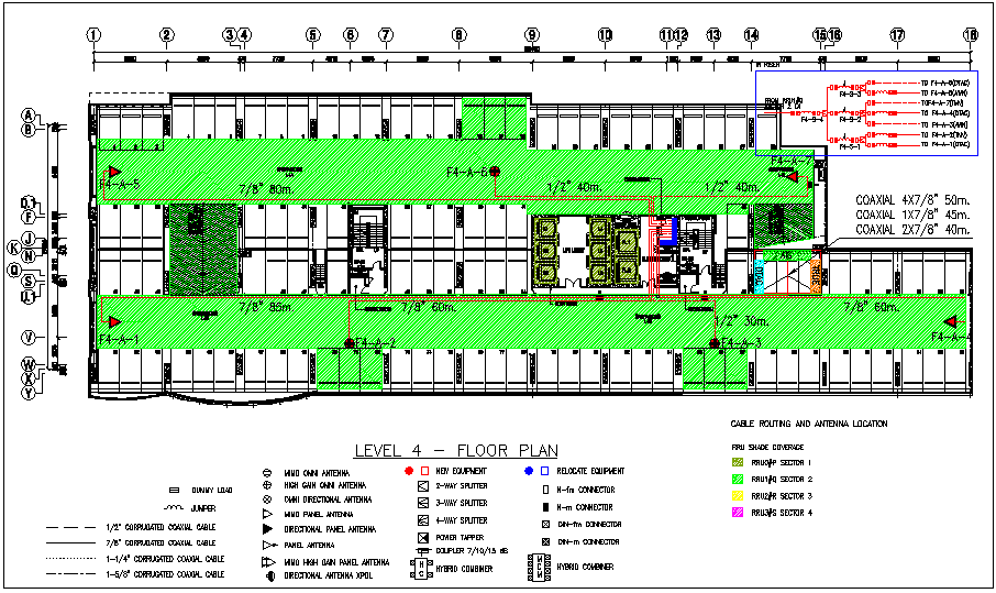 Cable routing and antenna location electrical plan dwg file