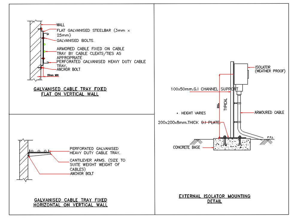 Cable Tray Fixed Flat On Vertical Wall Drawing Download In Free