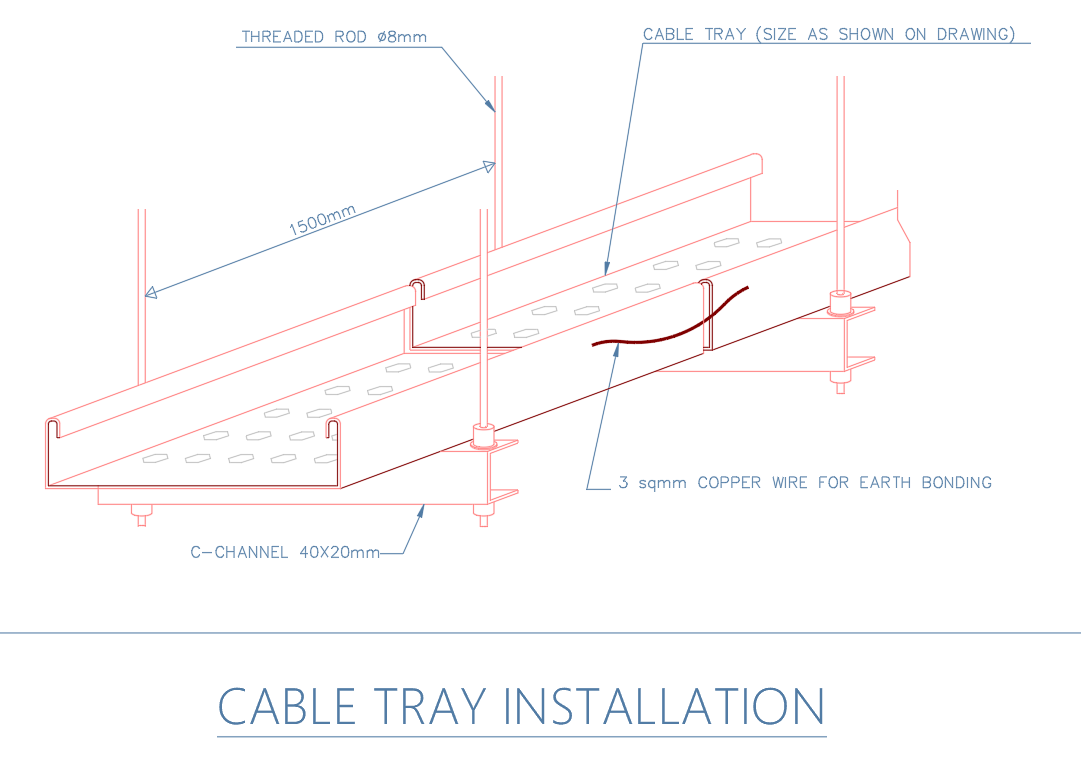 Cable Tray Installation Detail in AutoCAD DWG Format