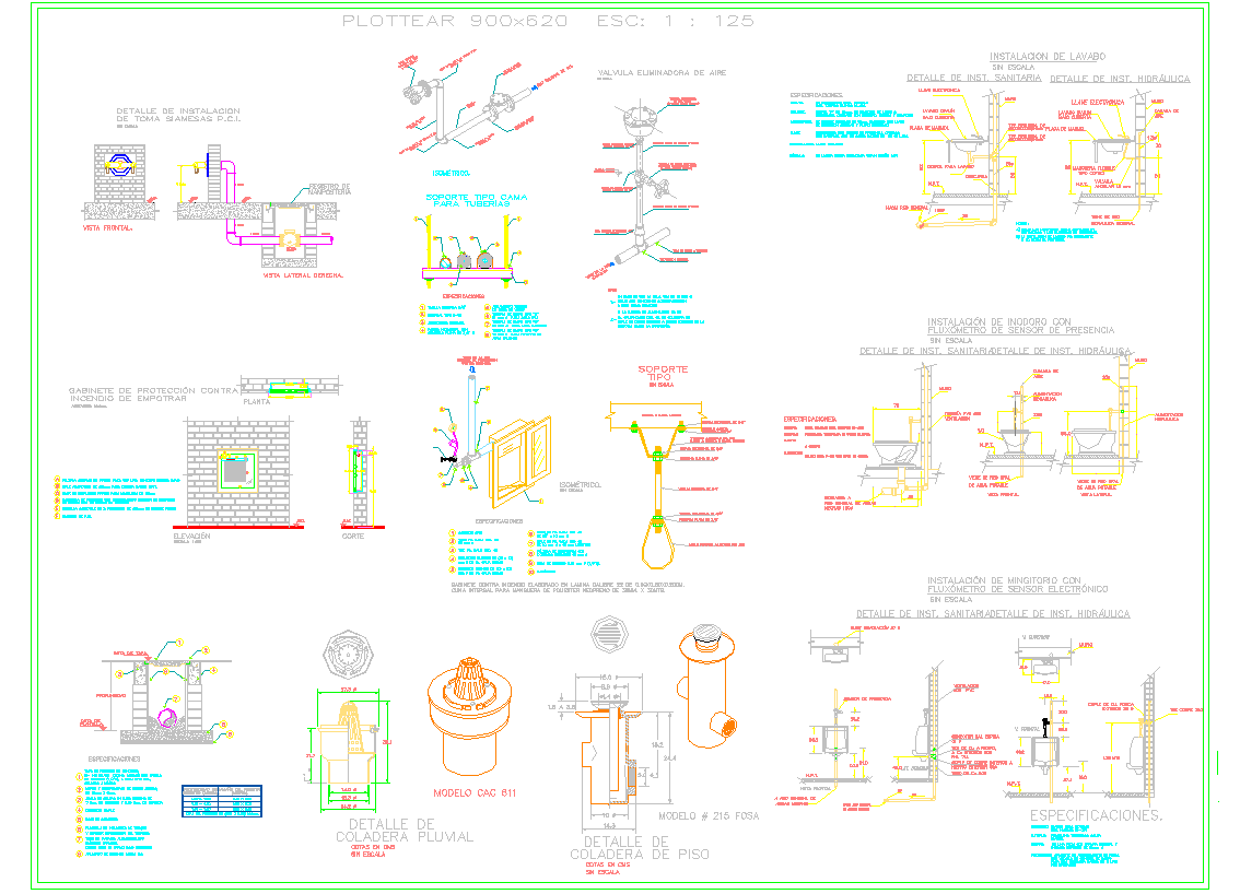 Cad drawing of plumbing detail for building architecture projects