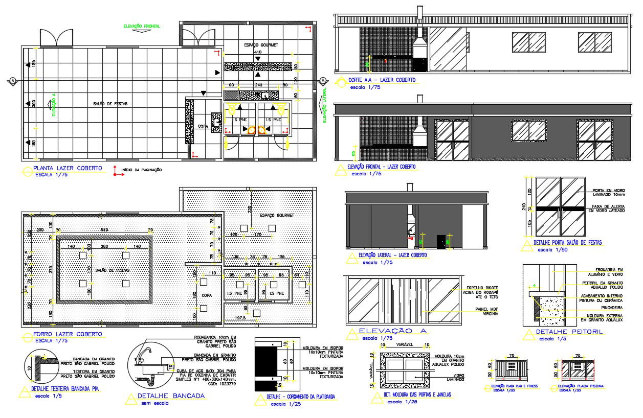 Cafe Architecture Plan Elevation and Sectional Design AutoCAD Drawing Download