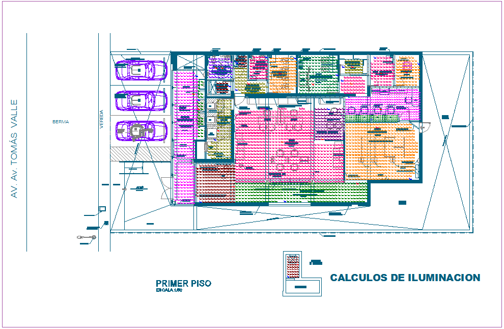 Calculation of lighting with electrical view for bank agency dwg file