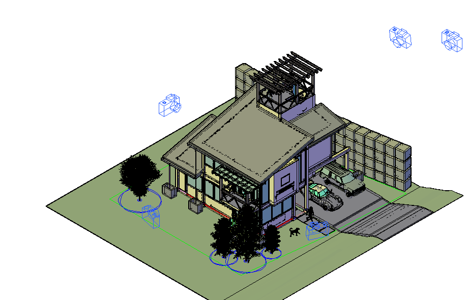 Camera preview with its position for 3d view of housing dwg file