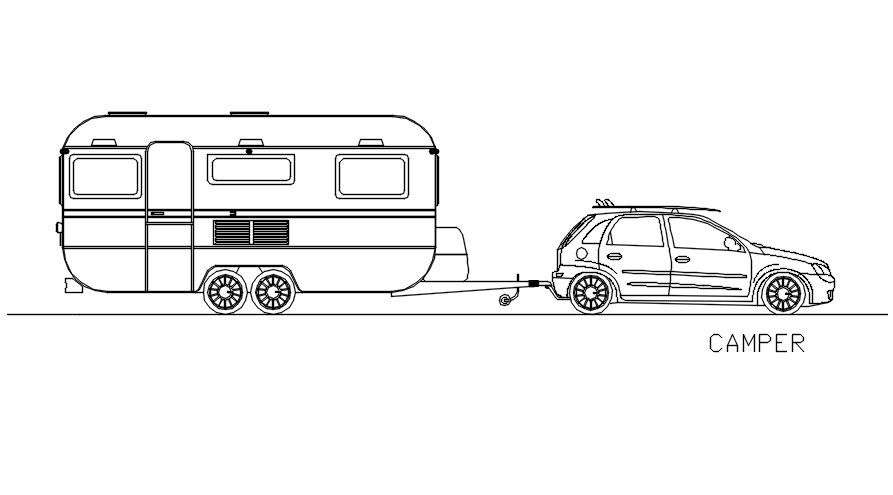 AutoCAD DWG Camper Car Block with Layouts and 2D Design Details