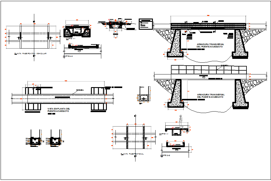 Canal aqueduct siphon aqueduct elevation section view detail dwg file