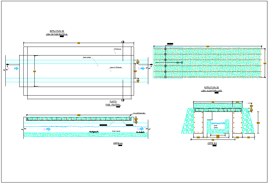Canal structure detail & elevation plan section view dwg file