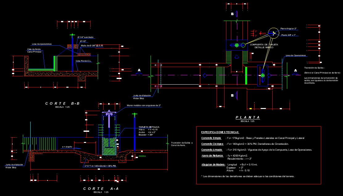 Canal water intake plan and section autoacd file