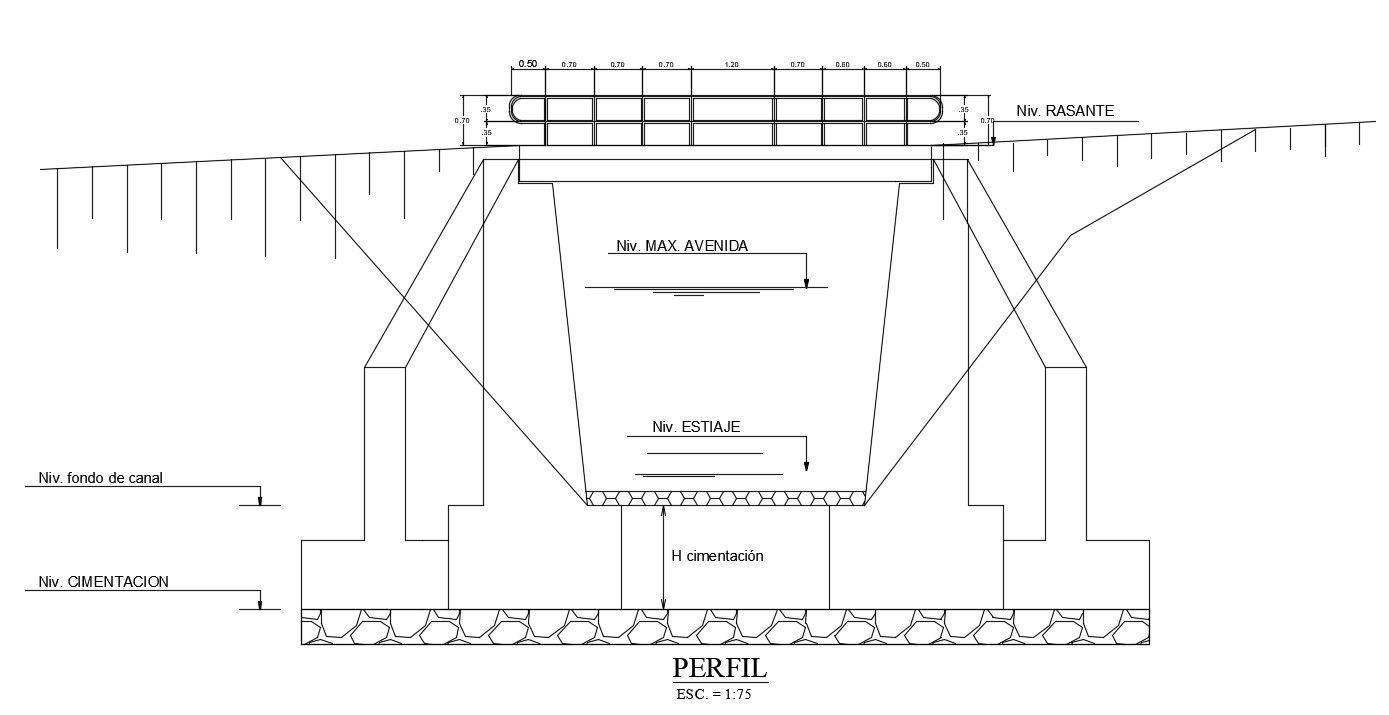 Canal profile view is given in this Autocad drawing file. Download now.