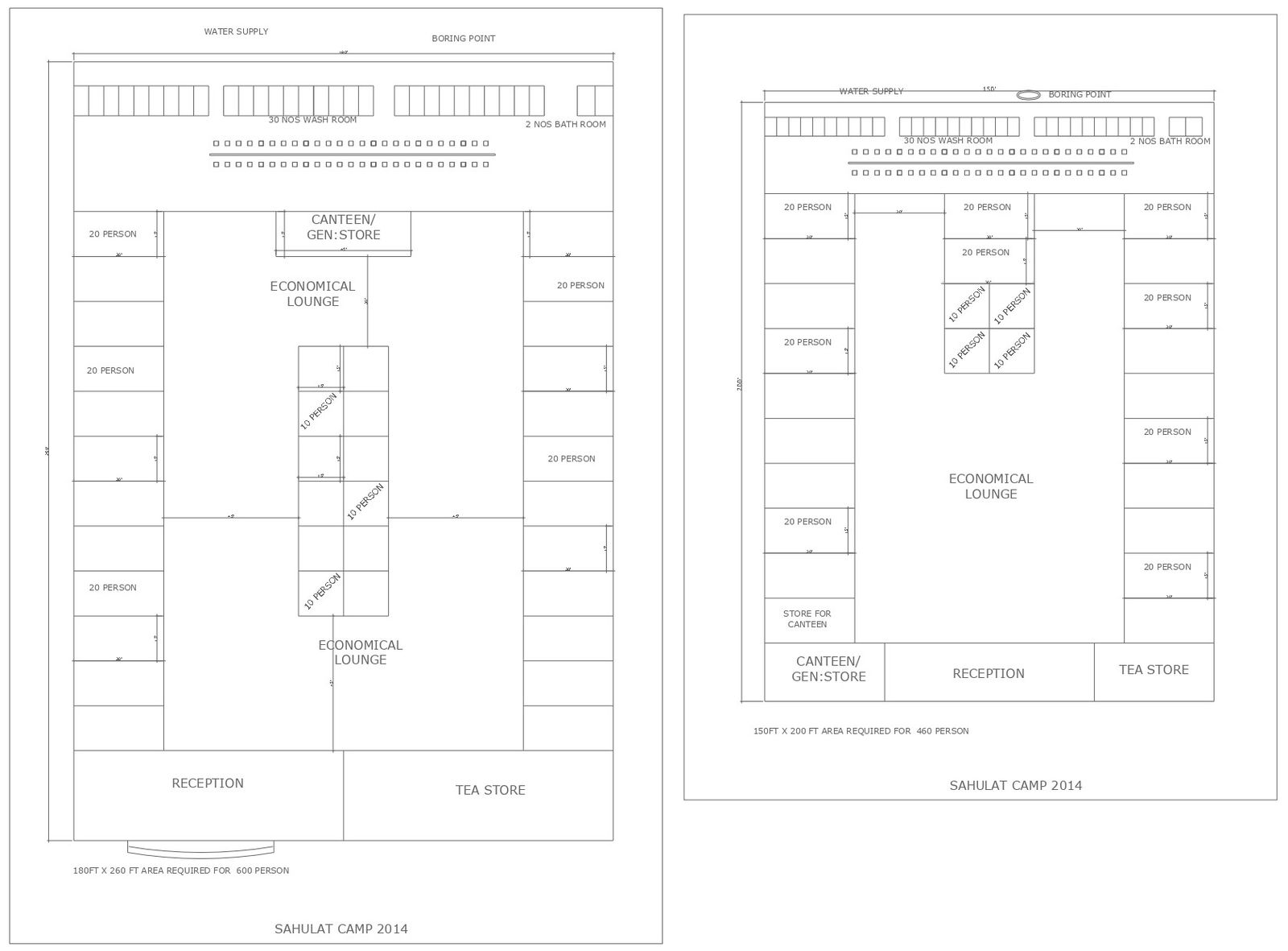 Canteen Floor Plans Detail for 600 and 460 Persons In DWG File