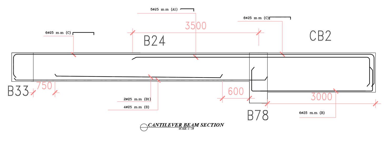 Cantilever Beam Section Details Drawing
