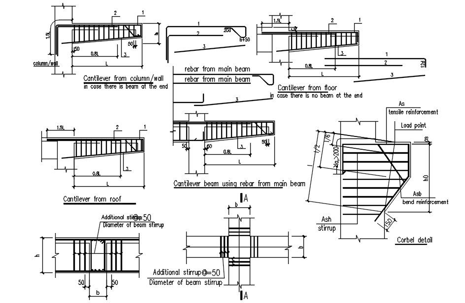 Cantilever grid beam design in detail AutoCAD 2D drawing, dwg file, CAD file