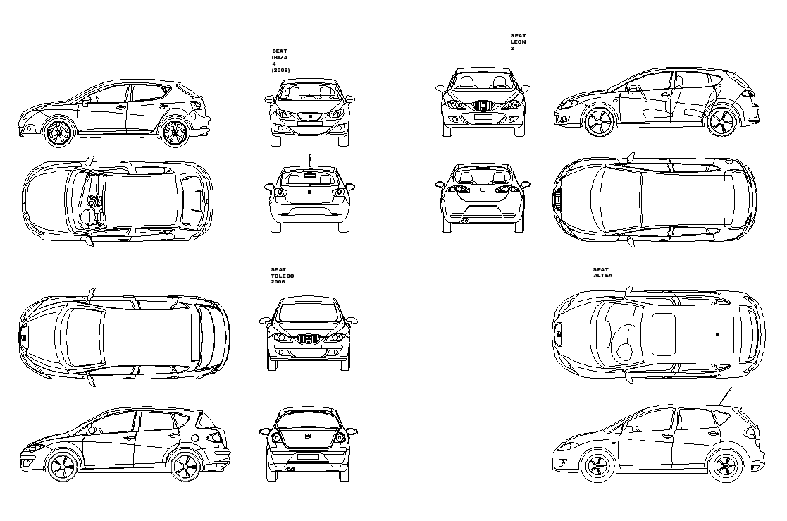 Car CAD vehicle structure 2d view layout elevation dwg file