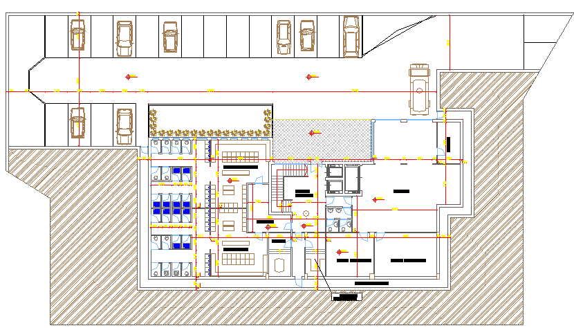 Car parking with layout plan of office dwg file