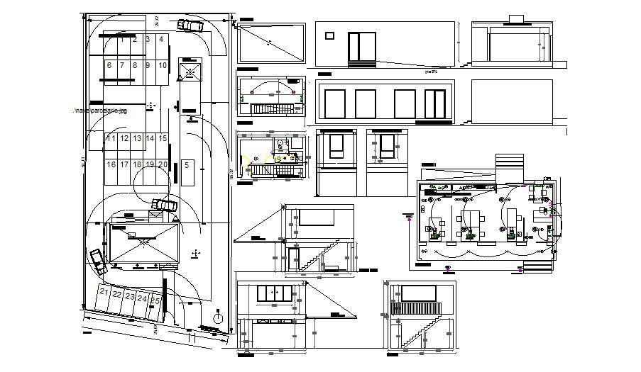 Car rent office building detailed architecture project dwg file