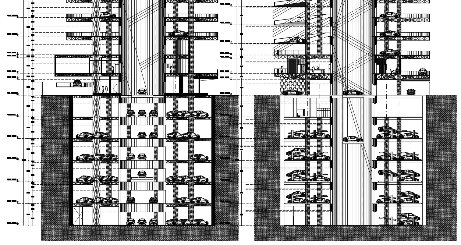 Car Parking Building Section CAD Drawing Download DWG File
