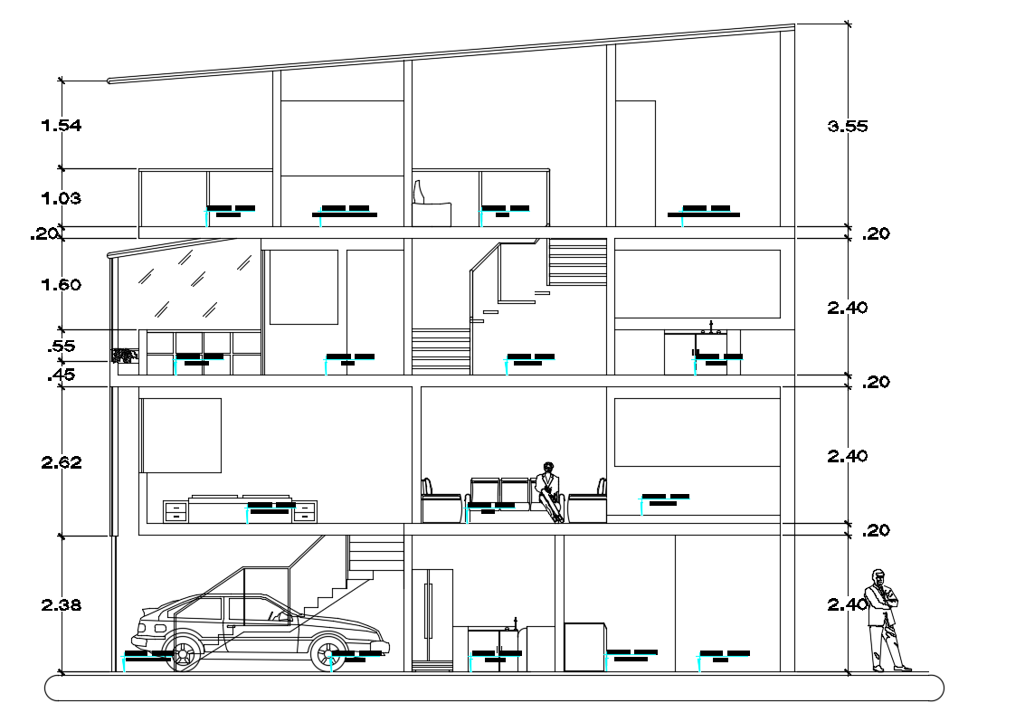 Car Parking House Building Section Drawing Download DWG File