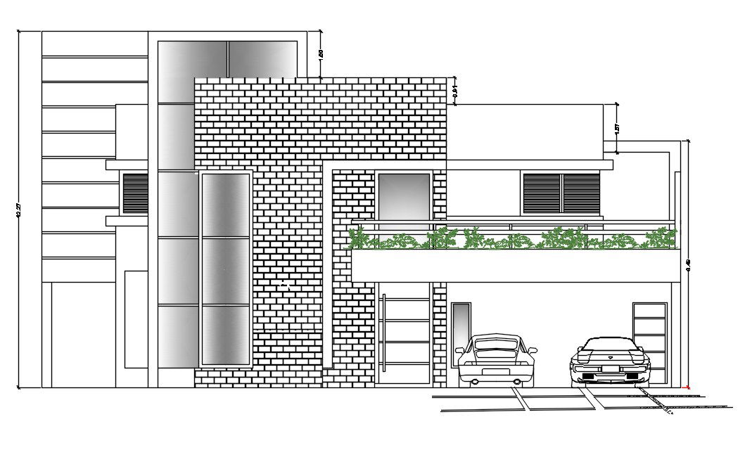 Car Parking House Front Elevation Design Download AutoCAD File