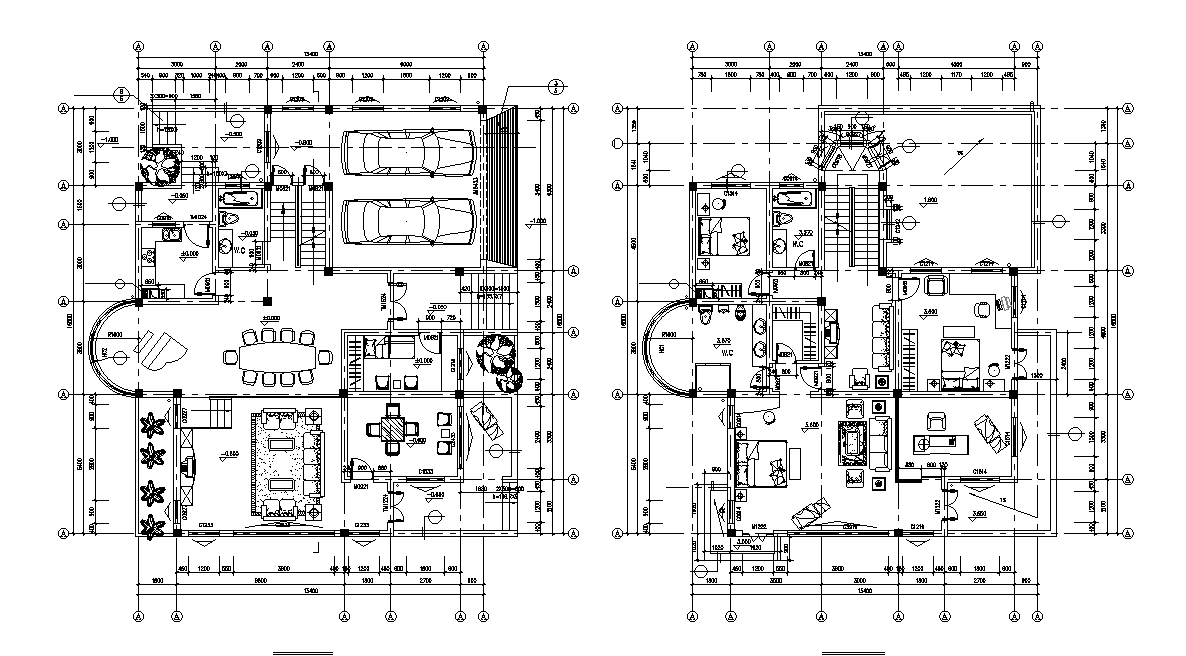 Car Parking House Furniture Layout Plan With Centre Line Working Drawing DWG File