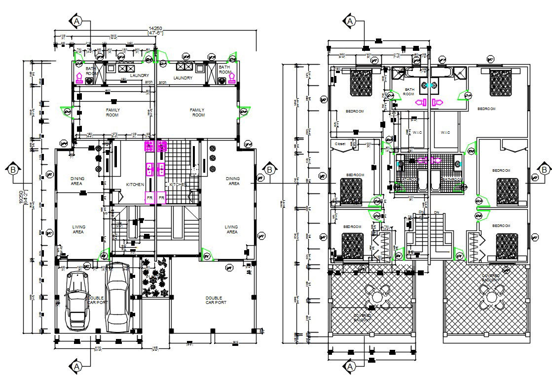 Car Parking House Ground Floor And First Floor Plan DWG File