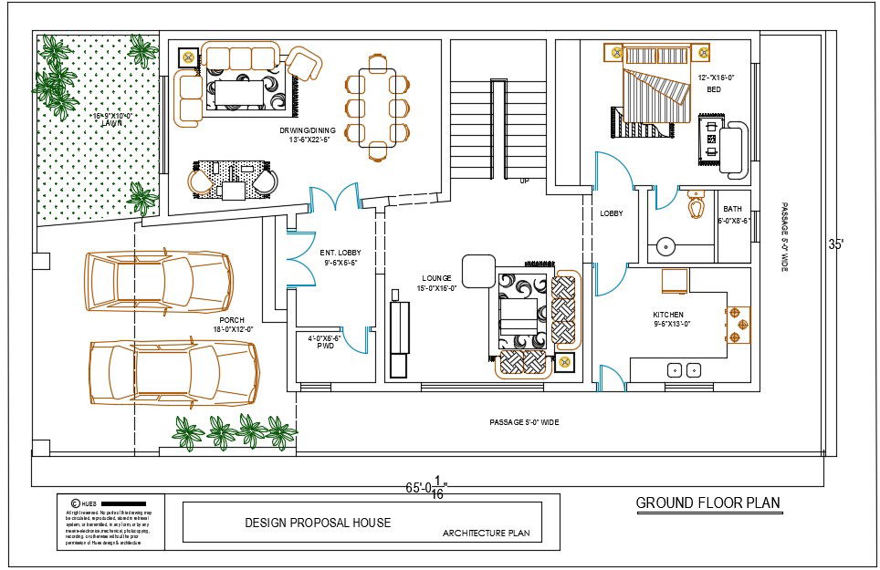 Car Parking House Ground Floor plan With Furniture Layout Drawing DWG File
