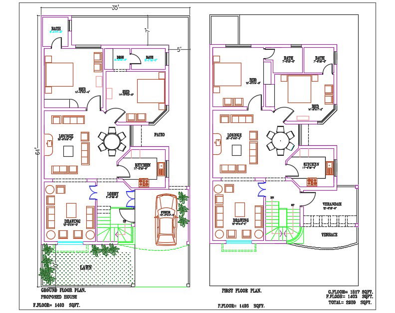 Car Parking House Plan With Furniture CAD Drawing DWG File