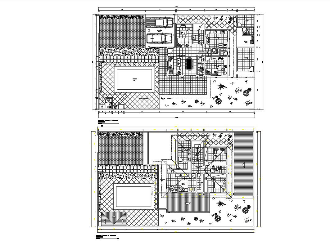 Car Parking House Plan With Furniture Layout Drawing DWG File
