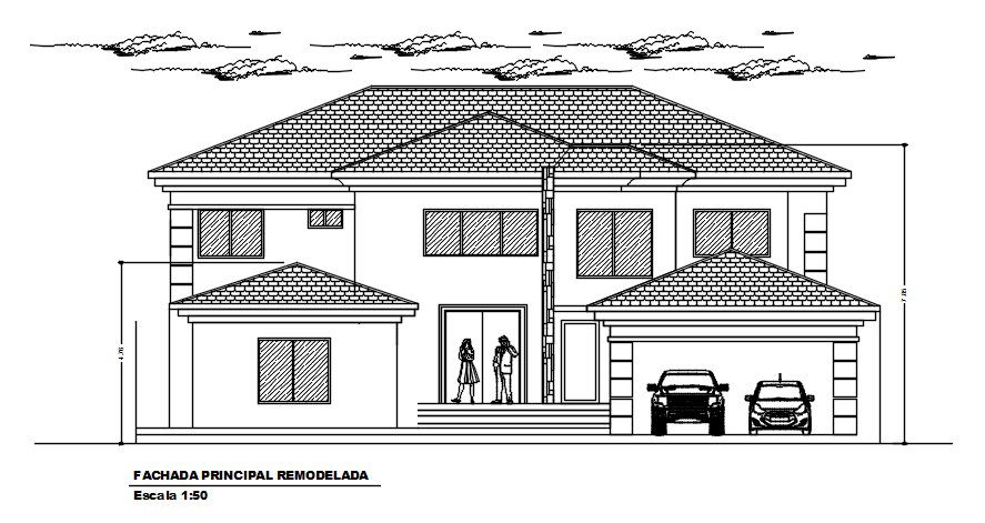 Car Parking Porch House Building Front Elevation Design Download DWG File