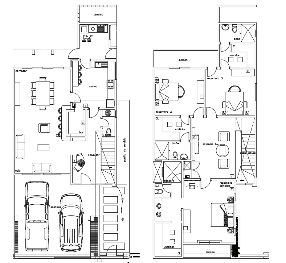Car Parking Residence House Ground Floor And First Floor Plan CAD Drawing DWG File