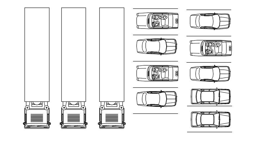Car and truck block drawings provided in this AutoCAD file. Download this 2d autocad drawing file.