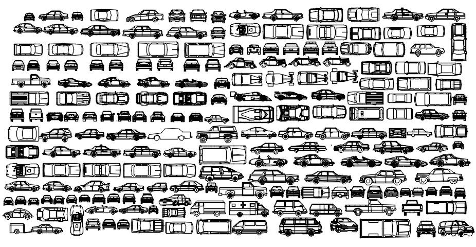 Car designs are given in this Autocad drawing model. Download the Autocad file.