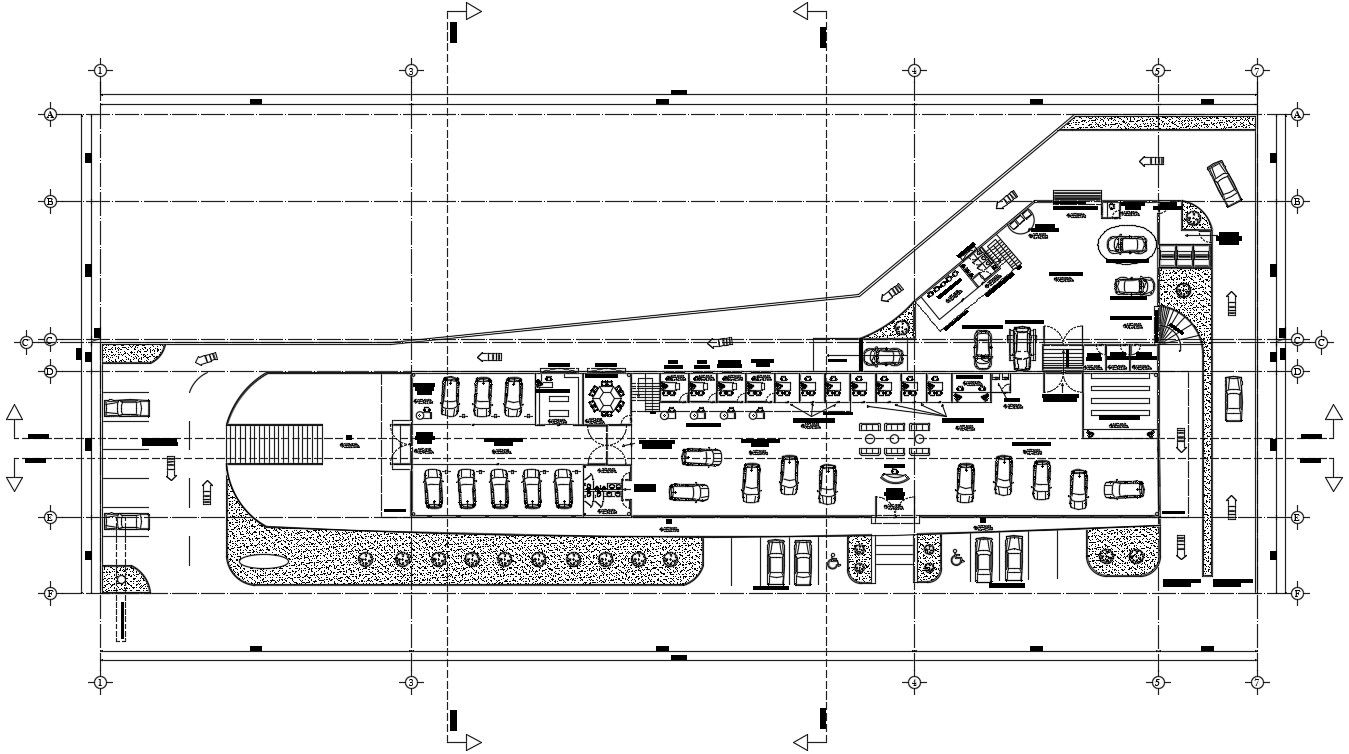 Car parking details of the office building CAD drawing. Download now.