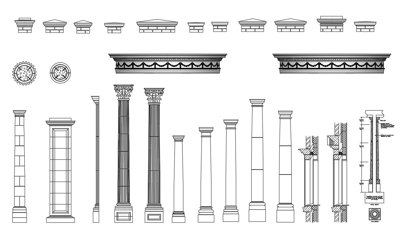 Carving Column CAD Blocks Elevation Design DWG File
