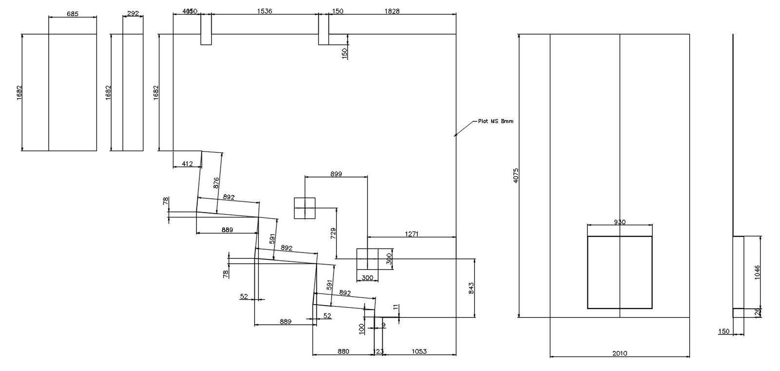 Casing of the chamber design with details in AutoCAD 2D drawing, CAD file, dwg file