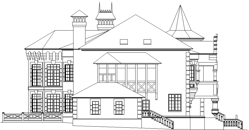 Castle Architecture Layout and Elevation Design dwg file
