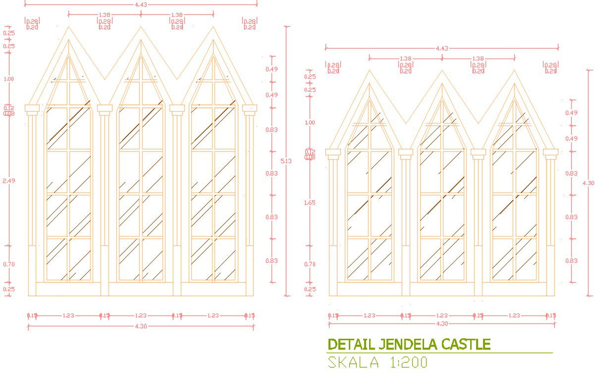 Castle Window View Is Given With Detail Drawing.