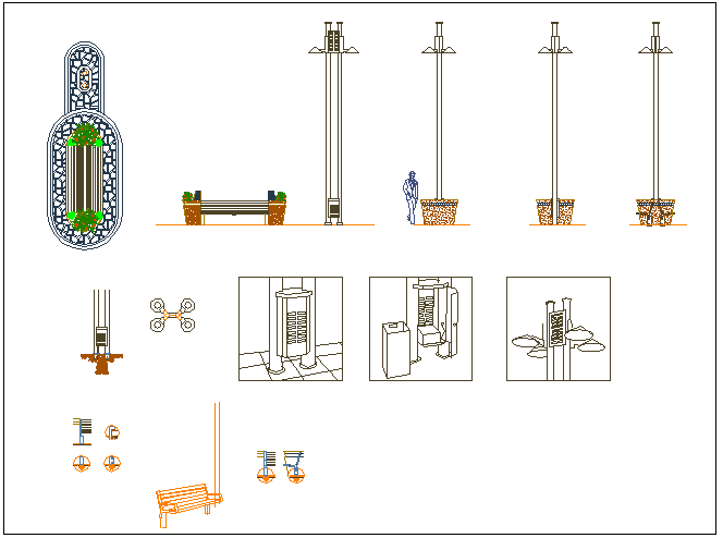 Casual decorative equipment details of private garden dwg file
