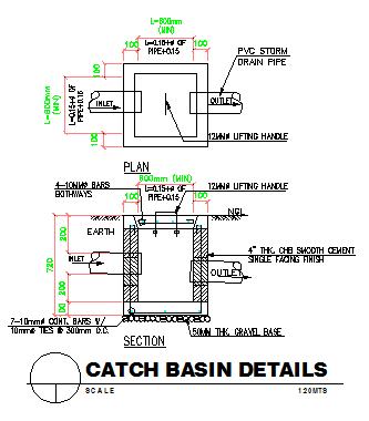 Catch Basin Detail CAD Drawing for Drainage Civil Engineering Design