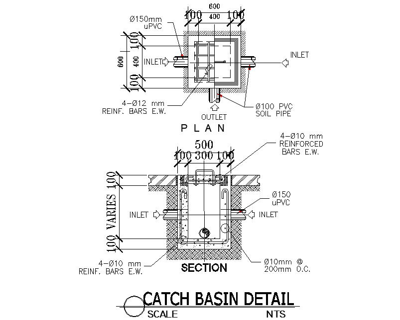 Catch Basin DWG Detail AutoCAD CAD Drawing Layout for Civil Design