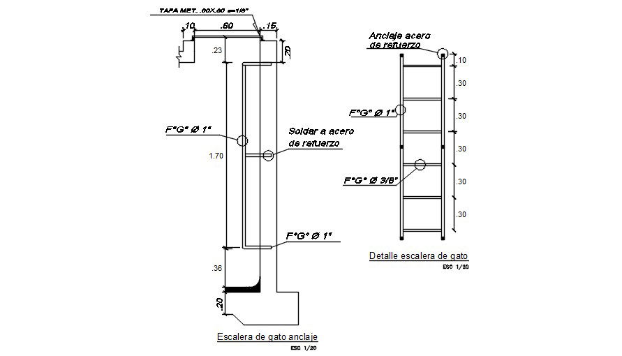 Cat ladder anchor specified in this CAD drawing file. Download the AutoCAD drawing file.