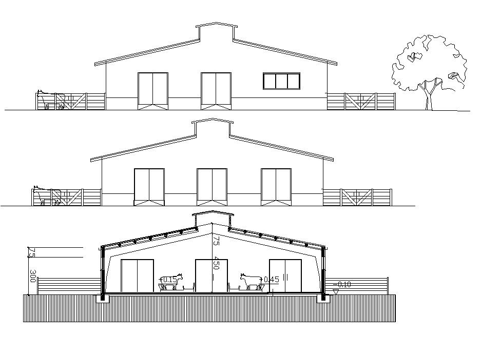 Cattle Shade Elevation CAD Drawing