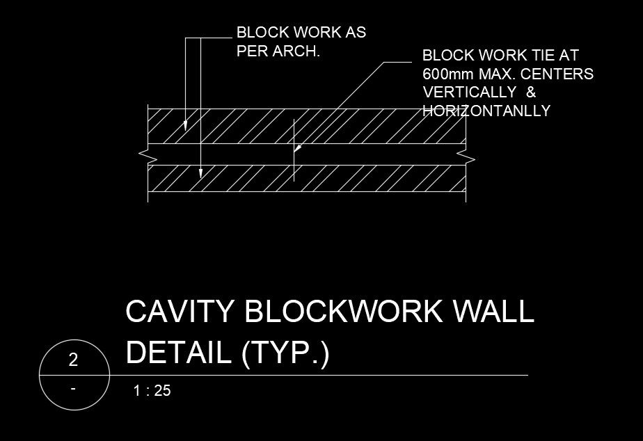 Cavity blockwork wall detail AutoCAD drawing is given in this file