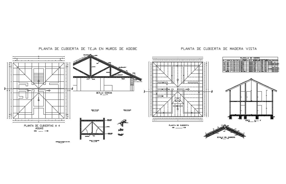 Ceiling and roof construction details of one family house dwg file