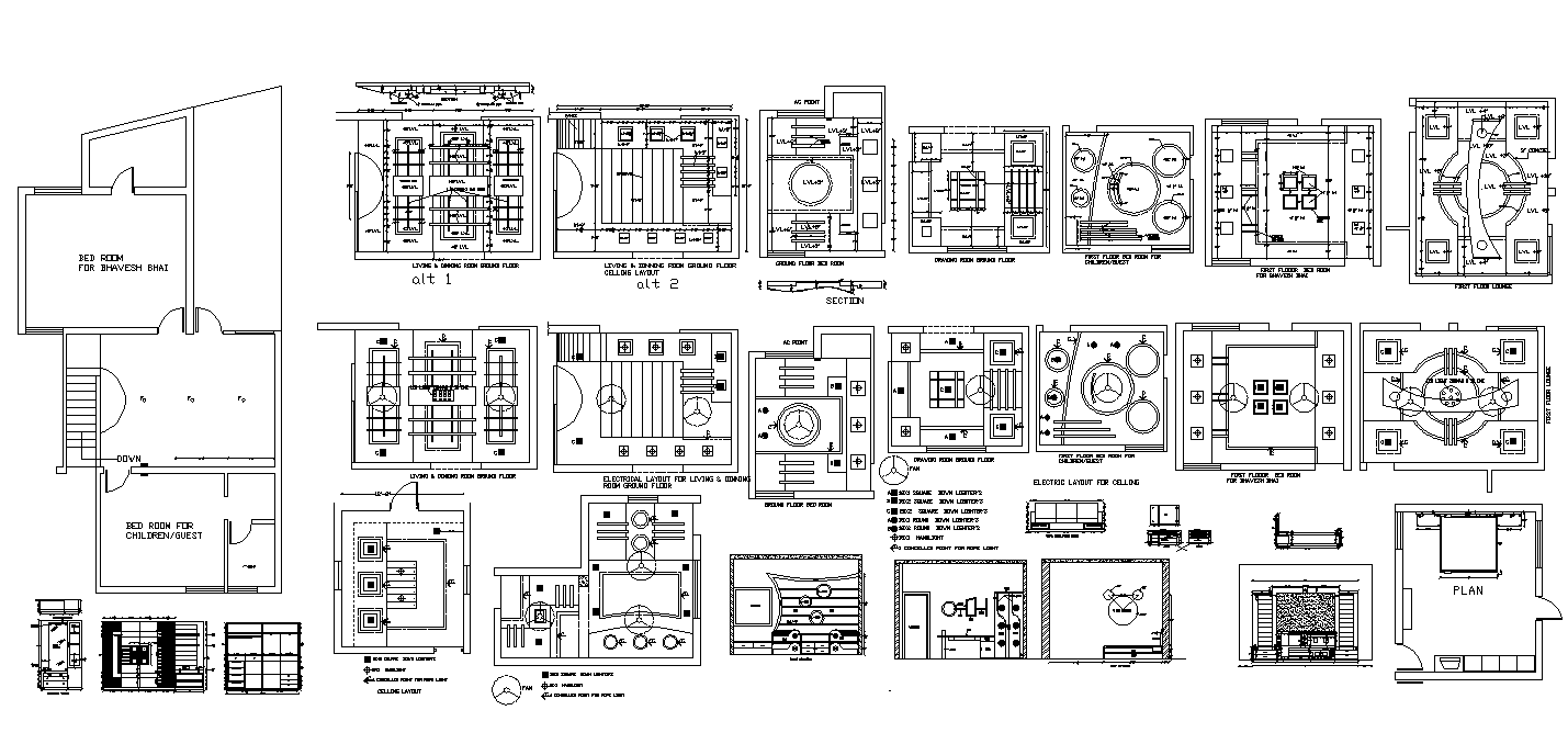 Ceiling of house 2d view detail DWG file