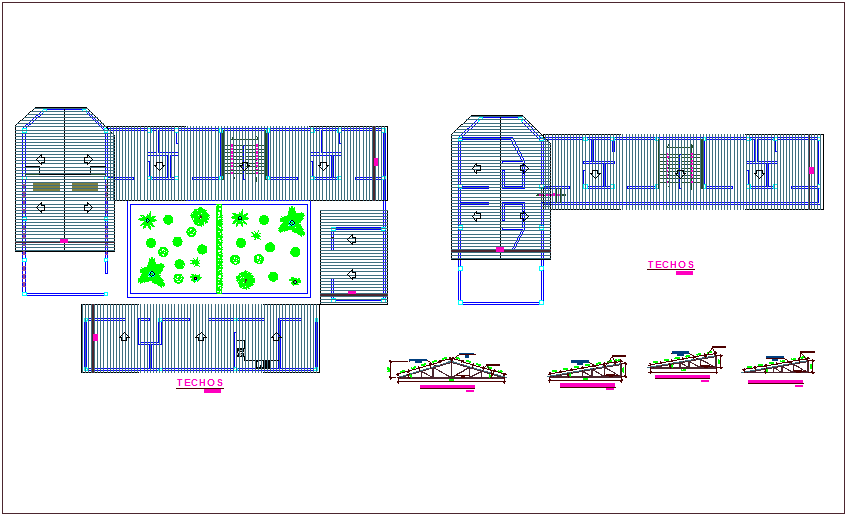 Ceiling plan with literal detail for community center dwg file