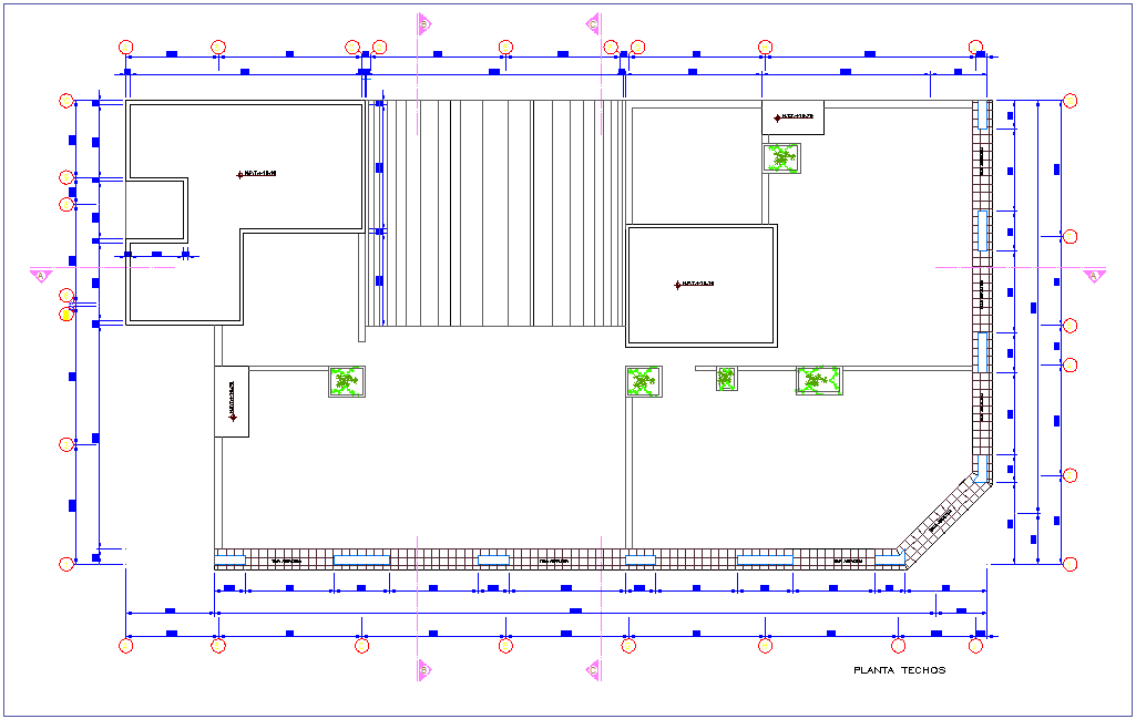 Ceiling plan with view of commercial building dwg file