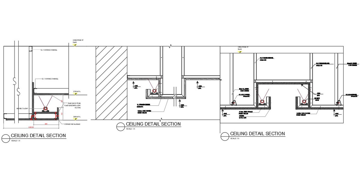 Ceiling Section Detail With Gypsum Board And Lighting Setup Ceiling Section Detail With Gypsum Board And Lighting Setup